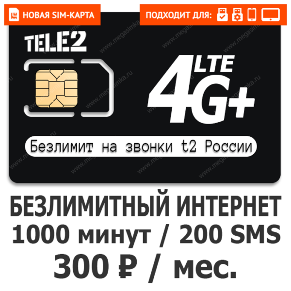 SIM-карта ТЕЛЕ2 Гибкий 300 (саморегистрация)
