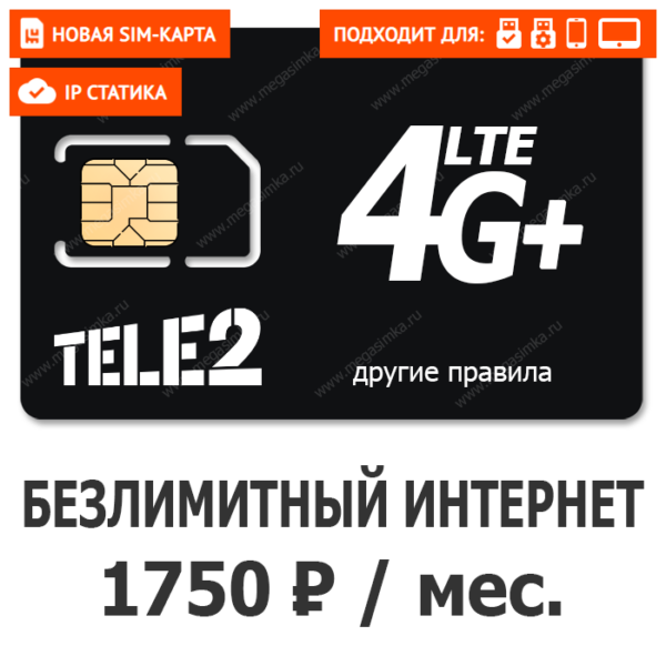 SIM-карта Теле 2 Бизнес 1750 (Cтатический IP) (саморегистрация)